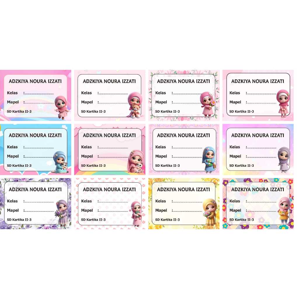 

Cute Hijab Label stiker buku nama kelas mapel custom