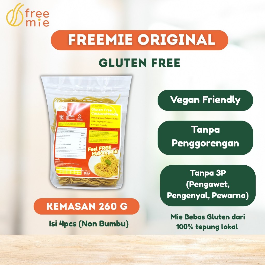 

Freemie Original Gluten Free 260g (untuk 4 porsi mie) - Mie Bebas Gluten - Pasta Vegan Friendly