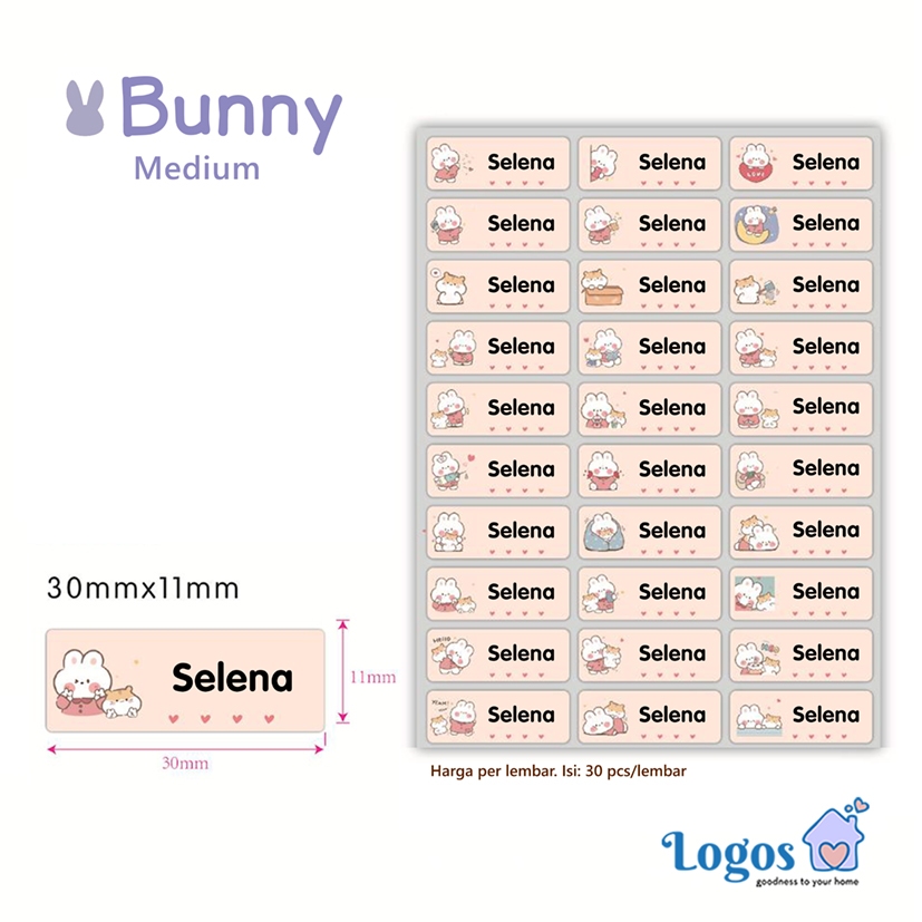 

Bunny Label Nama Waterproof Medium Pipih Rabbit Kelinci stiker nama anak Name Sticker