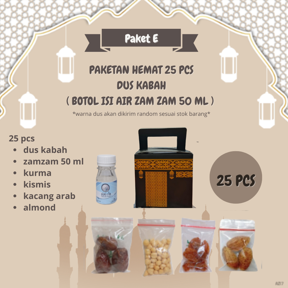

paketan E hemat almond kabah untuk oleh oleh haji dan umroh 25 pcs ( botol isi air zam zam 50 ml )