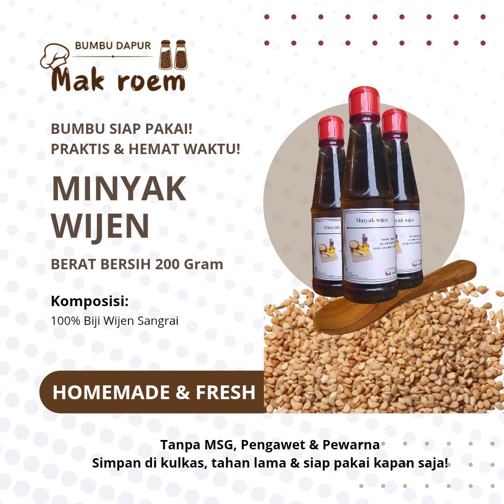 

By Bumbu Dapur Mak Roem, MINYAK WIJEN 200g, bumbu masak premium, alami tanpa pengawet dan pewarna