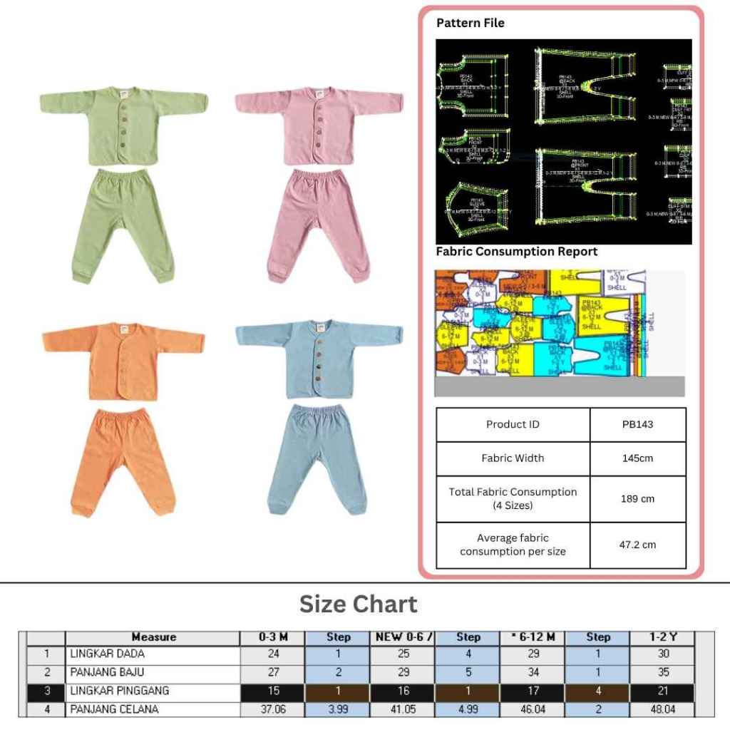 PB143 | Pola Jiplak | Pola Instan | Pola Baju | baju anak | baju anak | Polabook