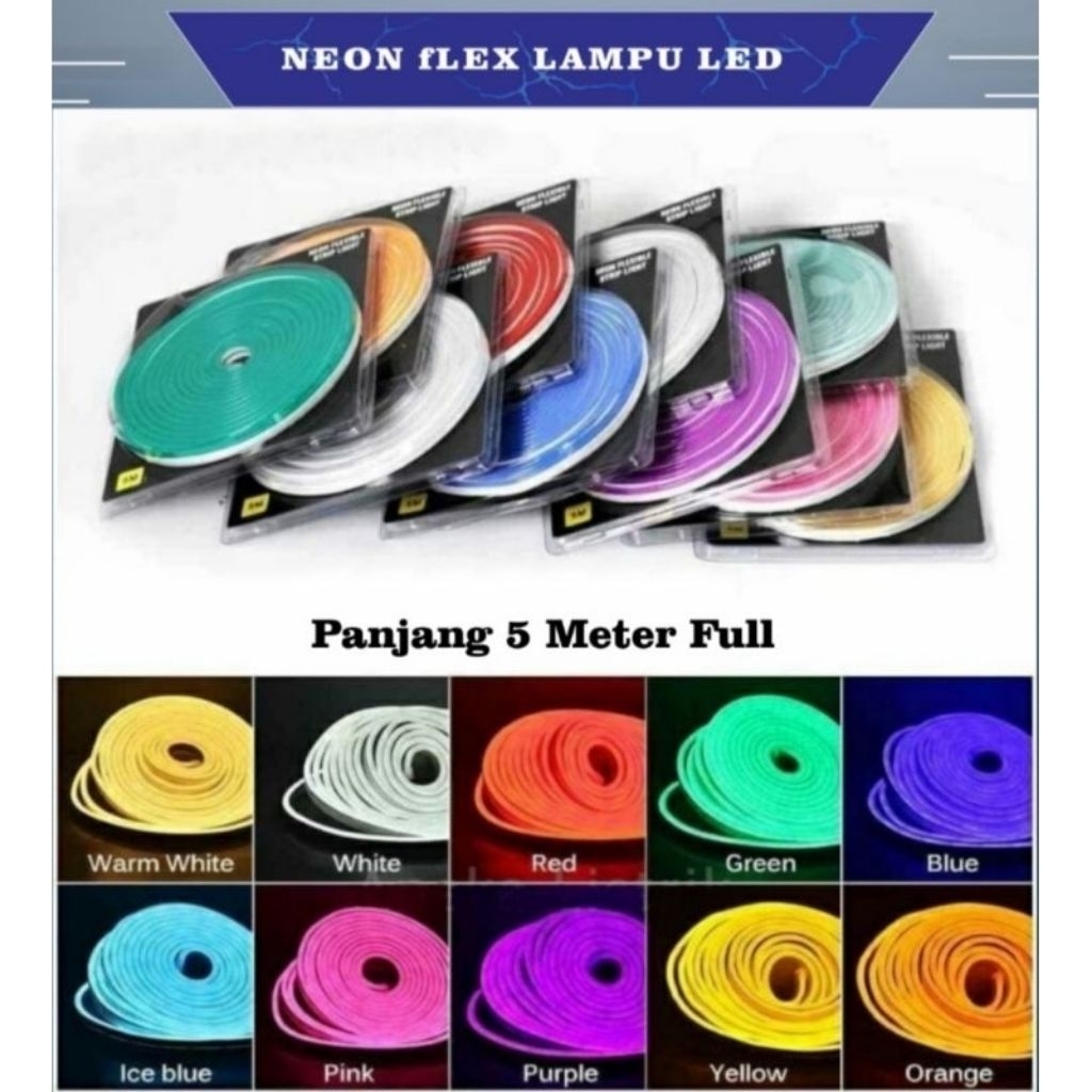 LAMPU LED SELANG NEON FLEX LED BAGASI 12V 5 METER LED RGB PREMIUM MOROT MOBIL