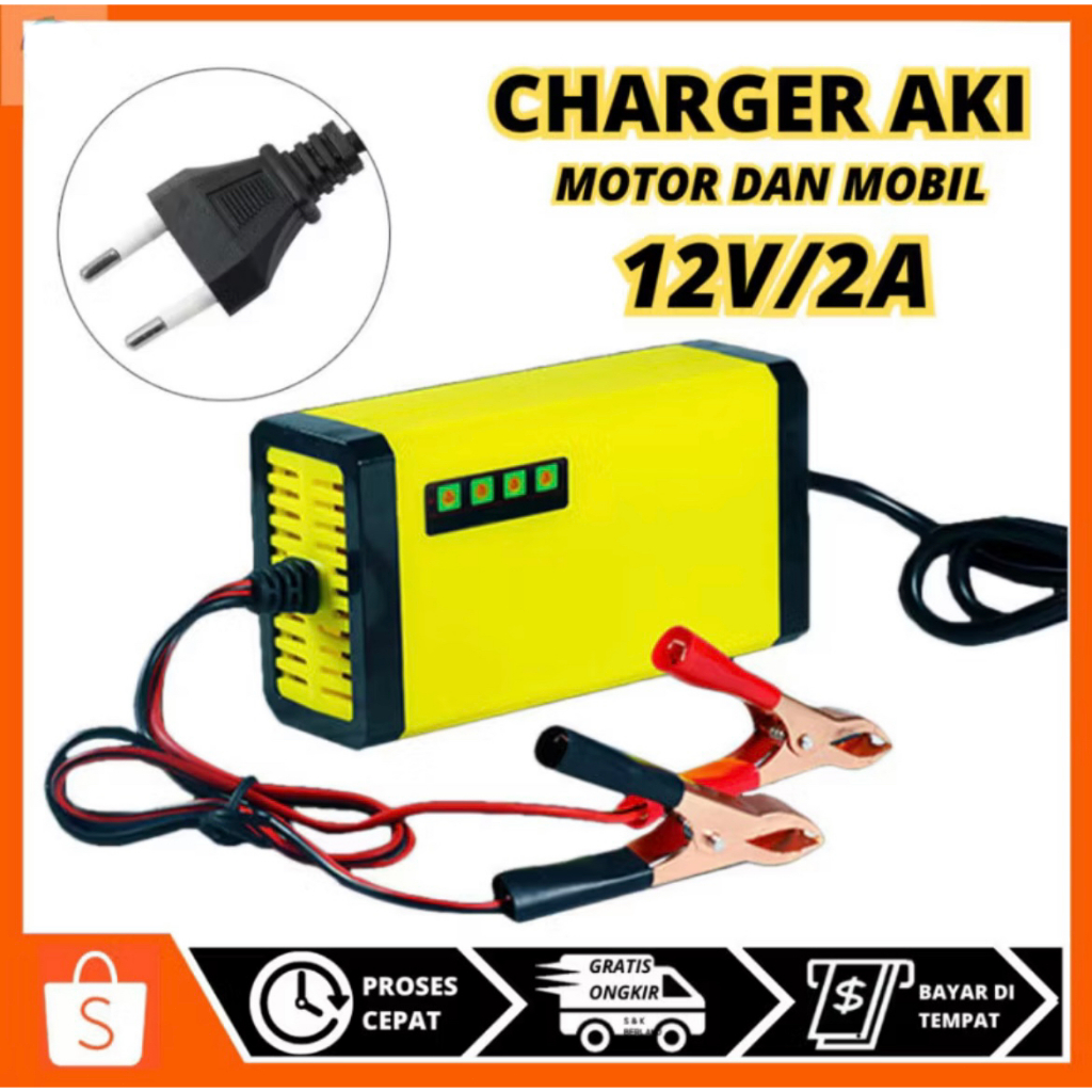 【Otomatis】Charger Accui Portable 12V 2A/Charger Aki 12V7AH-20AH Alat Cas Aki Car Charger Baterai Mob