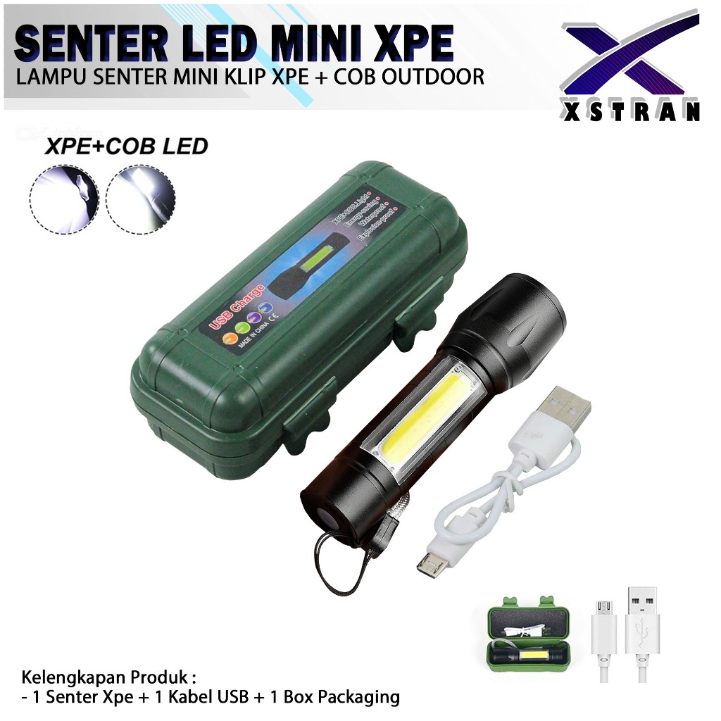 senter mini zoom led xpe cob senter klip camping outdoor lampu senter xpe free box