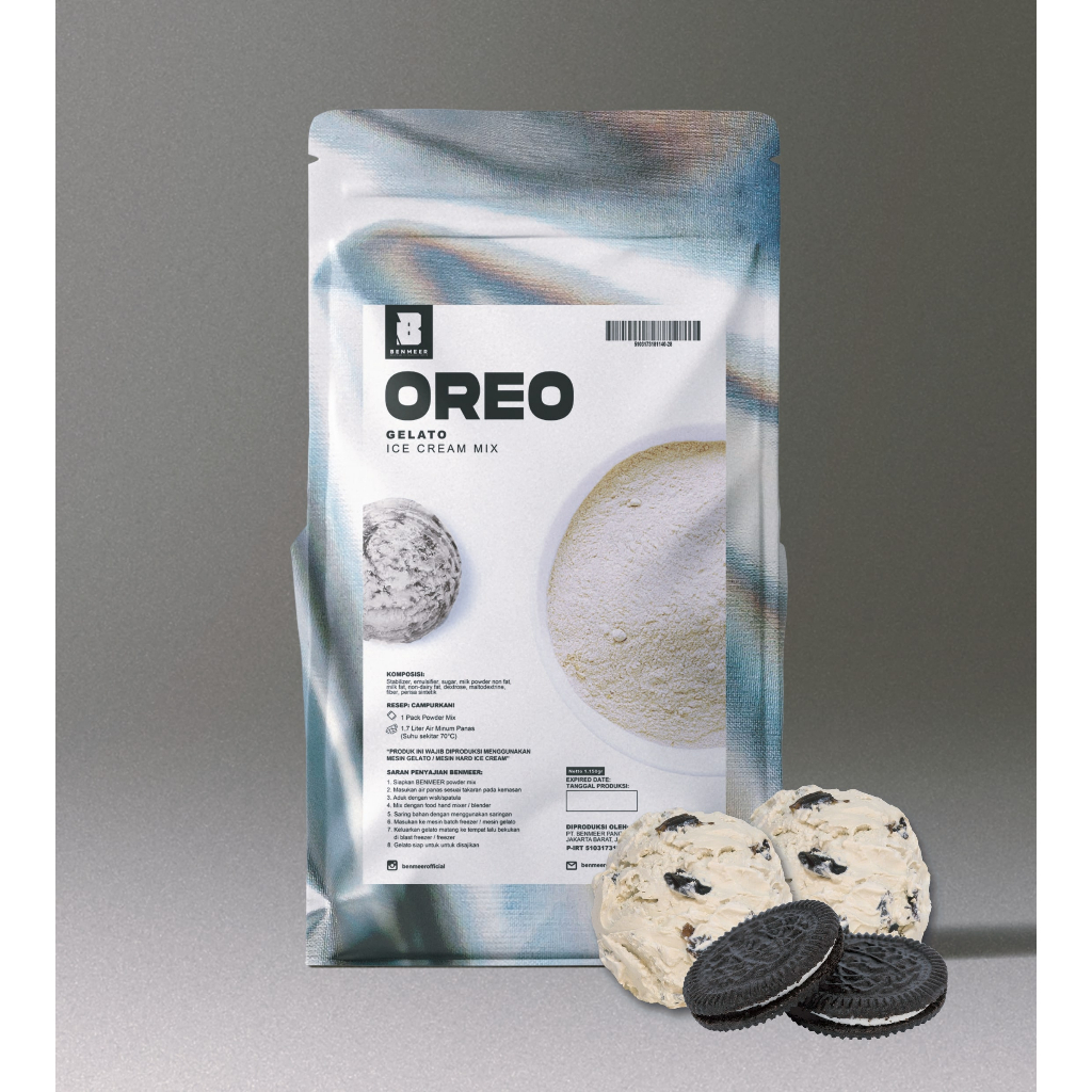 

BENMEER Cookies n Cream Bubuk Powder Gelato dan Hard Ice Cream Italian (Ice Cream Mix Instant)