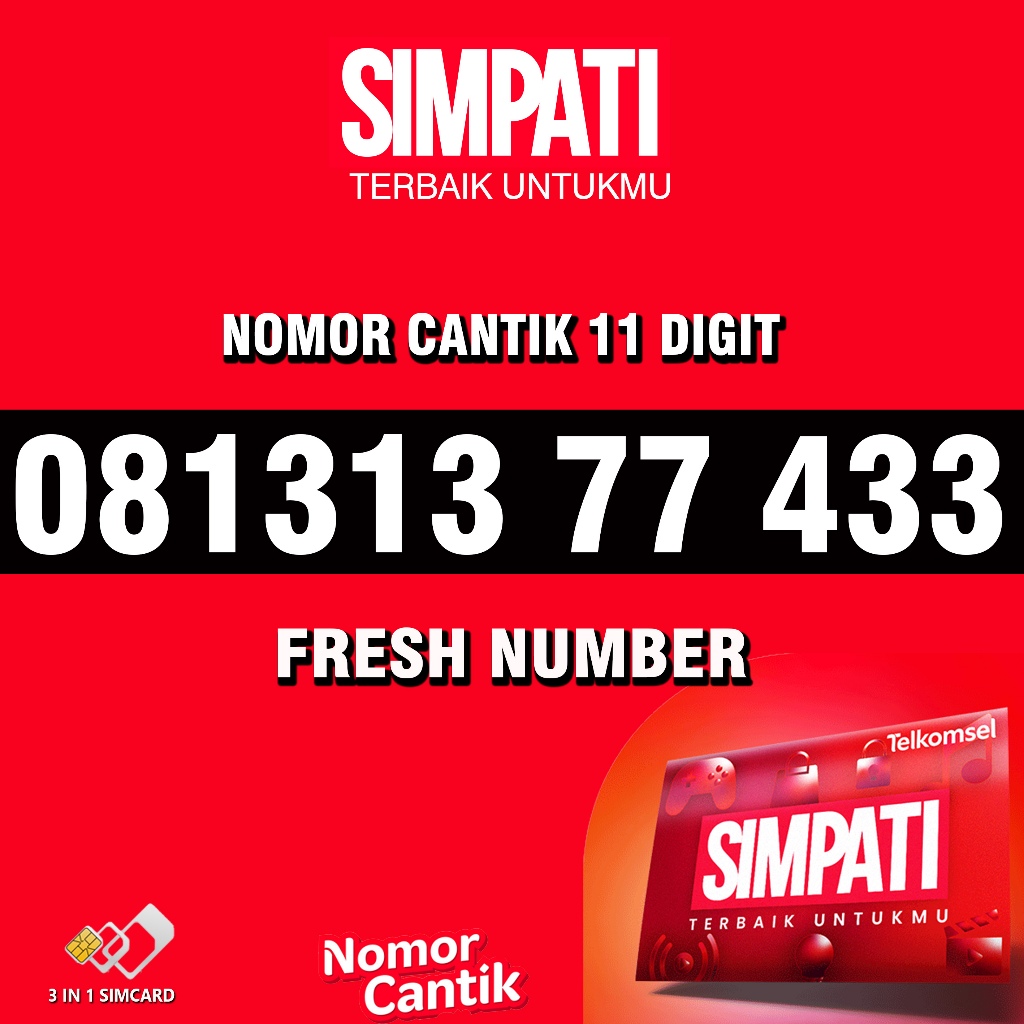Kartu Perdana SIMPATI Nomor Cantik Simpati 081313 77 433 Nomer Cantik Telkomsel 11 DIGIT 1313