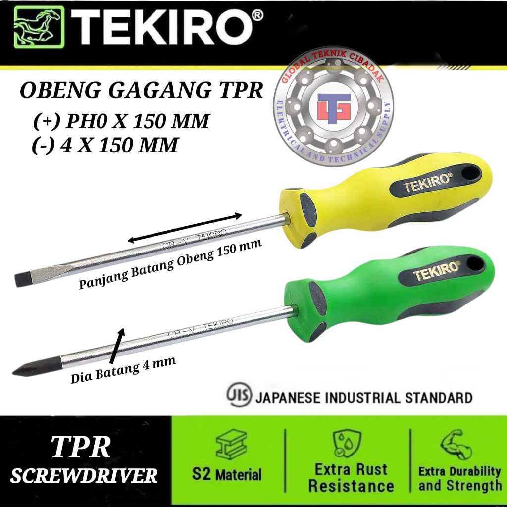 Obeng Gagang TPR Tekiro 4 mm X 6 Inch (Plus PH0 X 150 mm +) (Minus 4 mm X 150 mm -) TPR Screwdrive