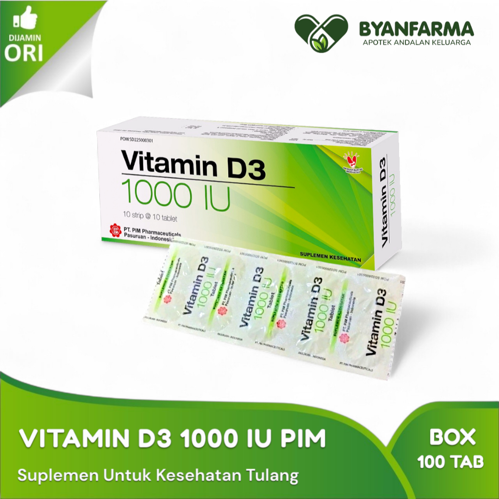 Vitamin D3 1000 IU PIM 100 Tablet - Vit D 3 Suplemen Tulang BPOM