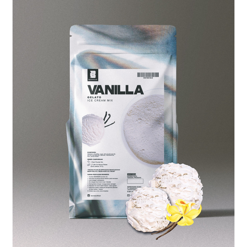BENMEER Vanilla Bubuk Powder Gelato dan Hard Ice Cream Italian (Ice Cream Mix Instant)