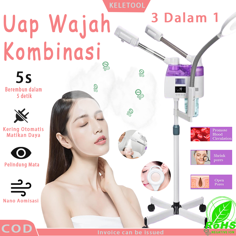 3 in 1 Facial Hot Cold Steam Hidrator perawatan Alat Lampu Facial LED 8X Magnifiying uap wajah Peran
