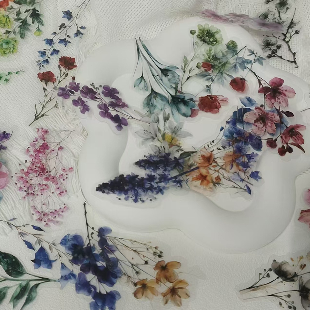 

COD✨50PCS Bunga berwarna tinta stiker untuk Buku Tempel/Buku Harian/HP/Dekorasi Laptop/Sticker Helm Tahan Air Vinil/Stiker Tablet Ponsel stiker tahan air berperekat