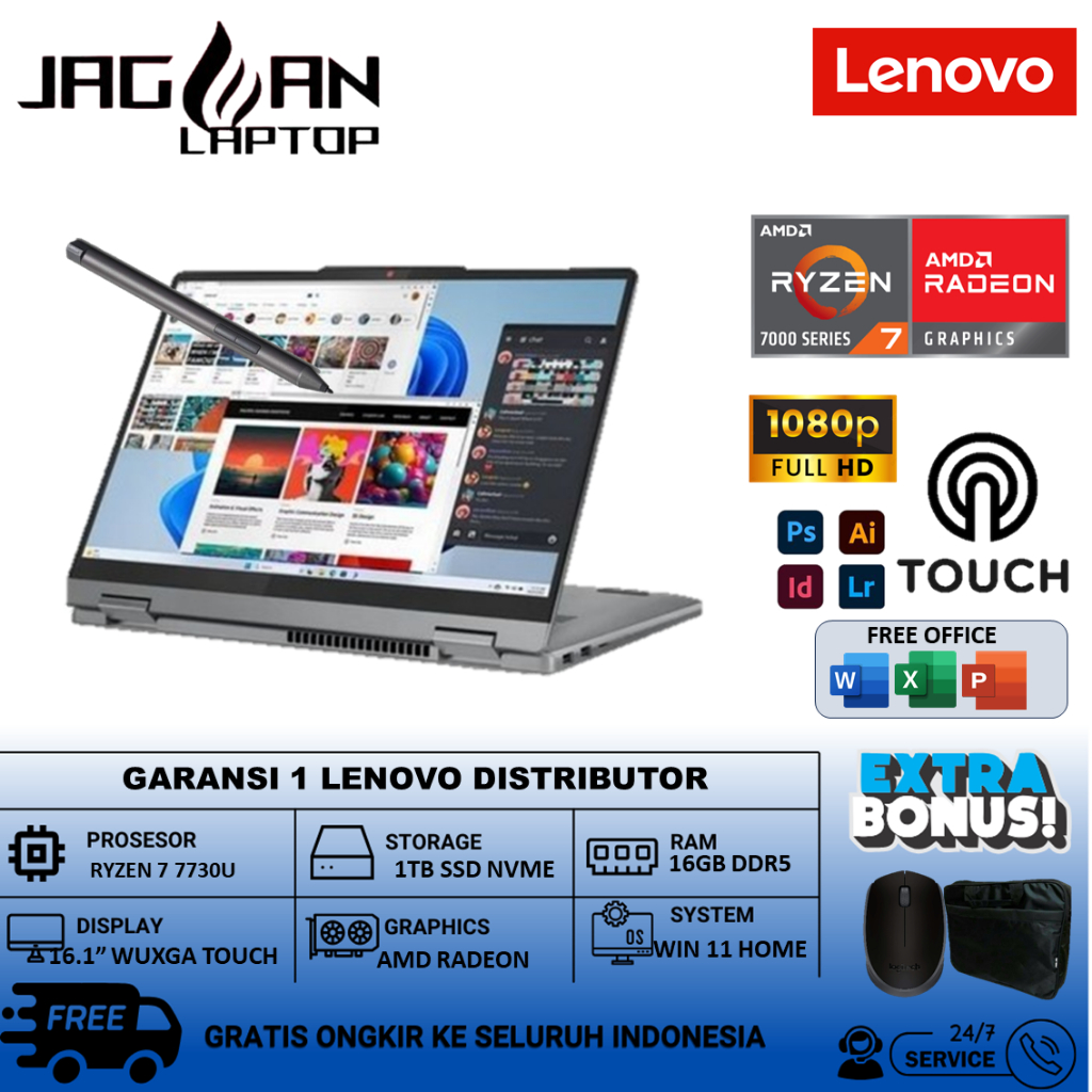 Laptop Touchscreen 2in1 Lenovo Ideapad Flex 5 16 AMD Ryzen 7 7730U 16GB 1TB SSD Wuxga Ips Touch