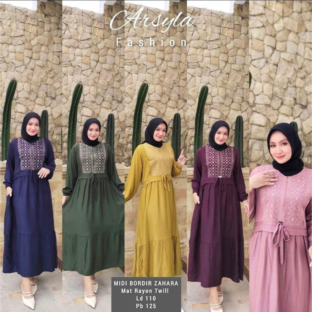 Arsyla Midi Dress Bordir Rayon Twill Busui