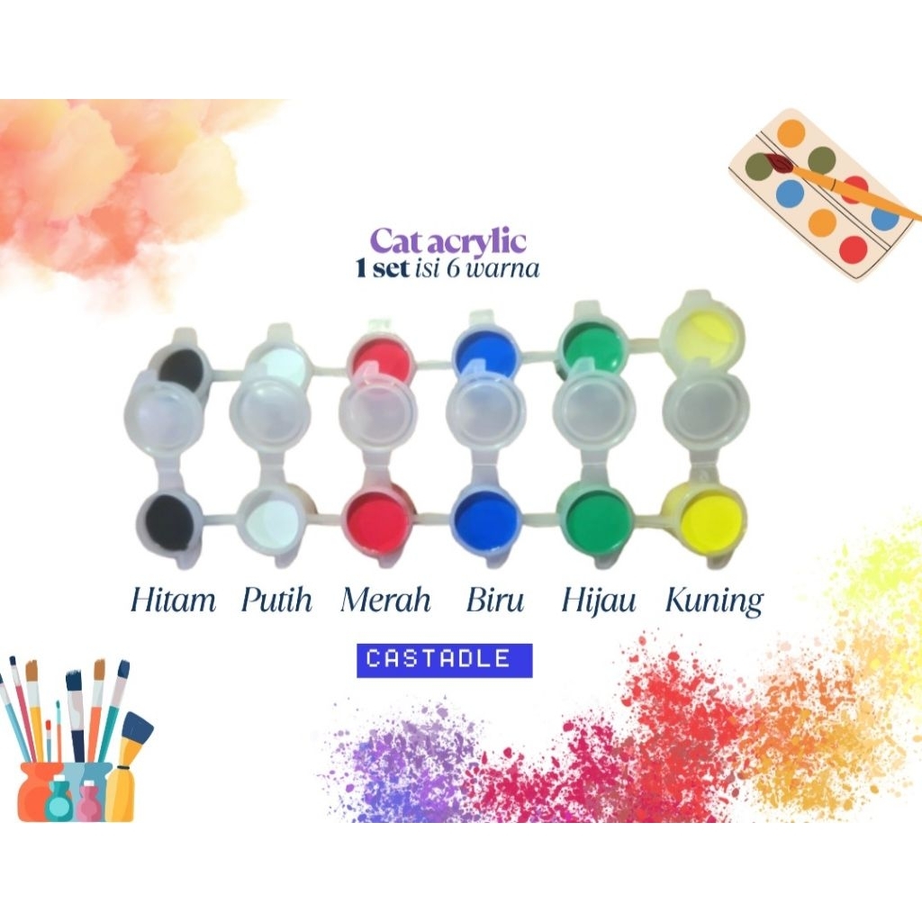 

Cat Akrilik Set 6 Melukis / Cat untuk Kanvas Lukis Canvas Paint Acrylic Color 3ml/cat untuk anak