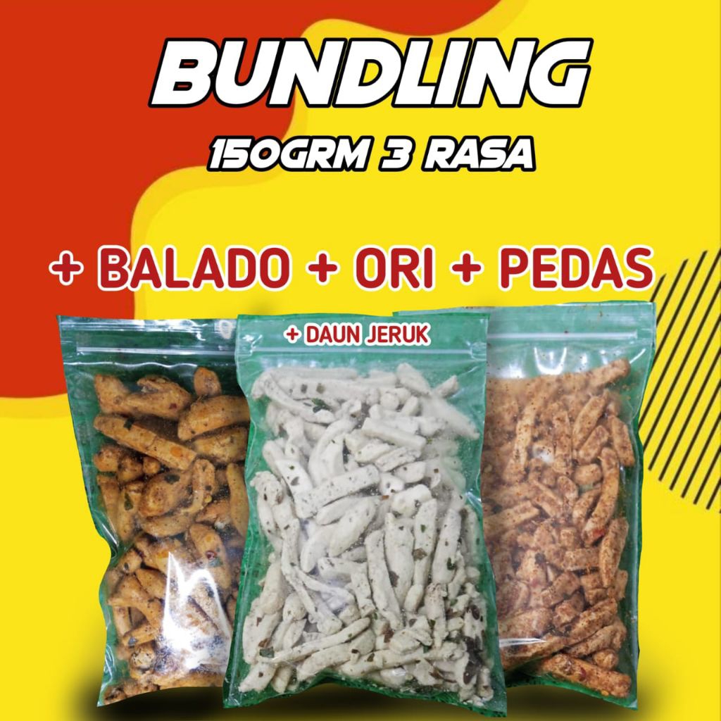 

Basreng daun jeruk paket bundling 150g 3rasa/bikin hematt