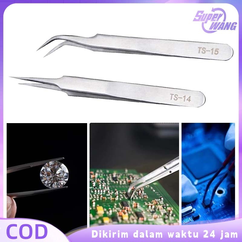 Pinset Elektronik Serbaguna Precision Tweezer Pinset Bengkok Lancip Stainless Untuk Perbaikan Handph