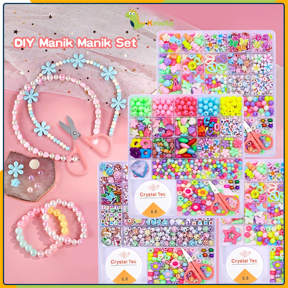 KODE I95W Kyopta Diy Manik Manik Gelang Set Kotak Dan Tali Mainan Edukasi Kreatifitas Anak Meroncege