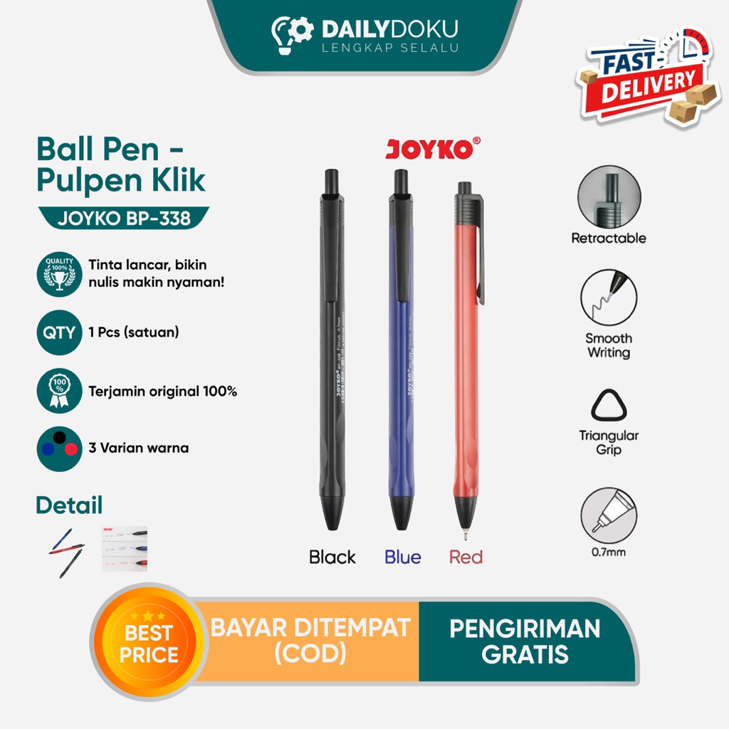 

Pulpen Joyko BP-338 – Klik Nyaman, Tinta Lancar