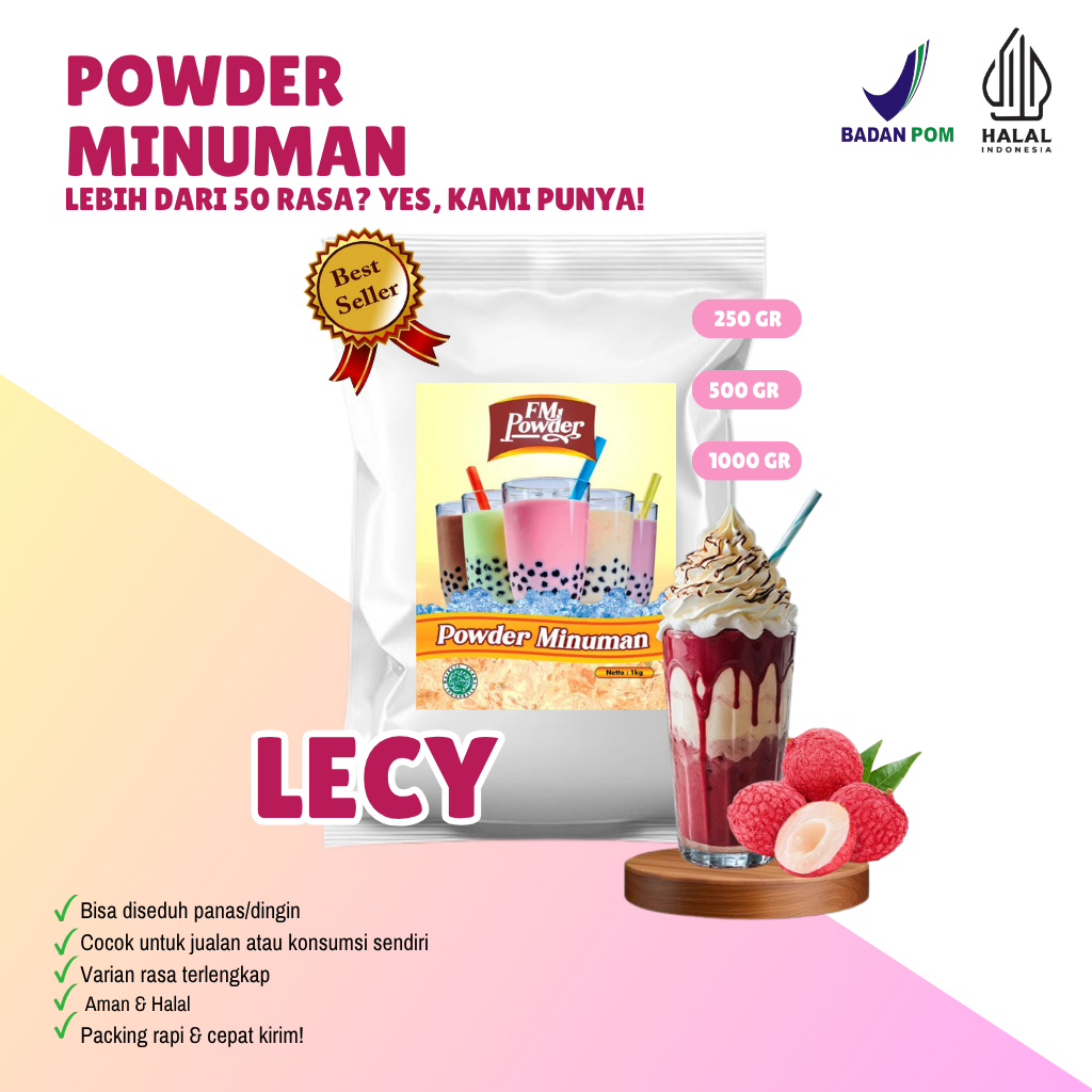 

LECY/LECI FM Powder Drink - Bubuk Minuman Instan Varian Rasa Buah Kemasan 500gr dan 1000gr(BPOM&HALAL) Minuman Praktis, Harga Hemat, dan Rasa Fantastis