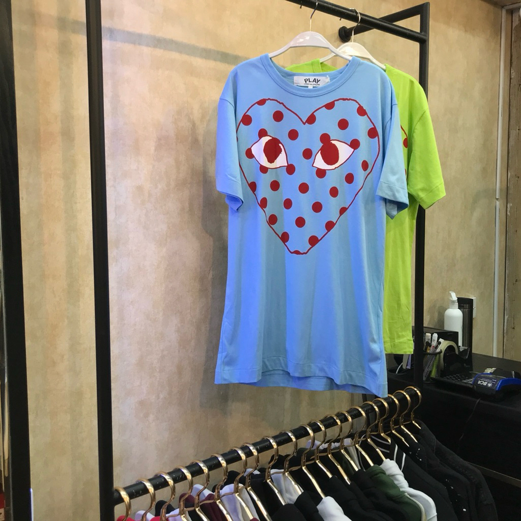 Kaos Pria CDG Polkadot Heart Print Tshirt PM