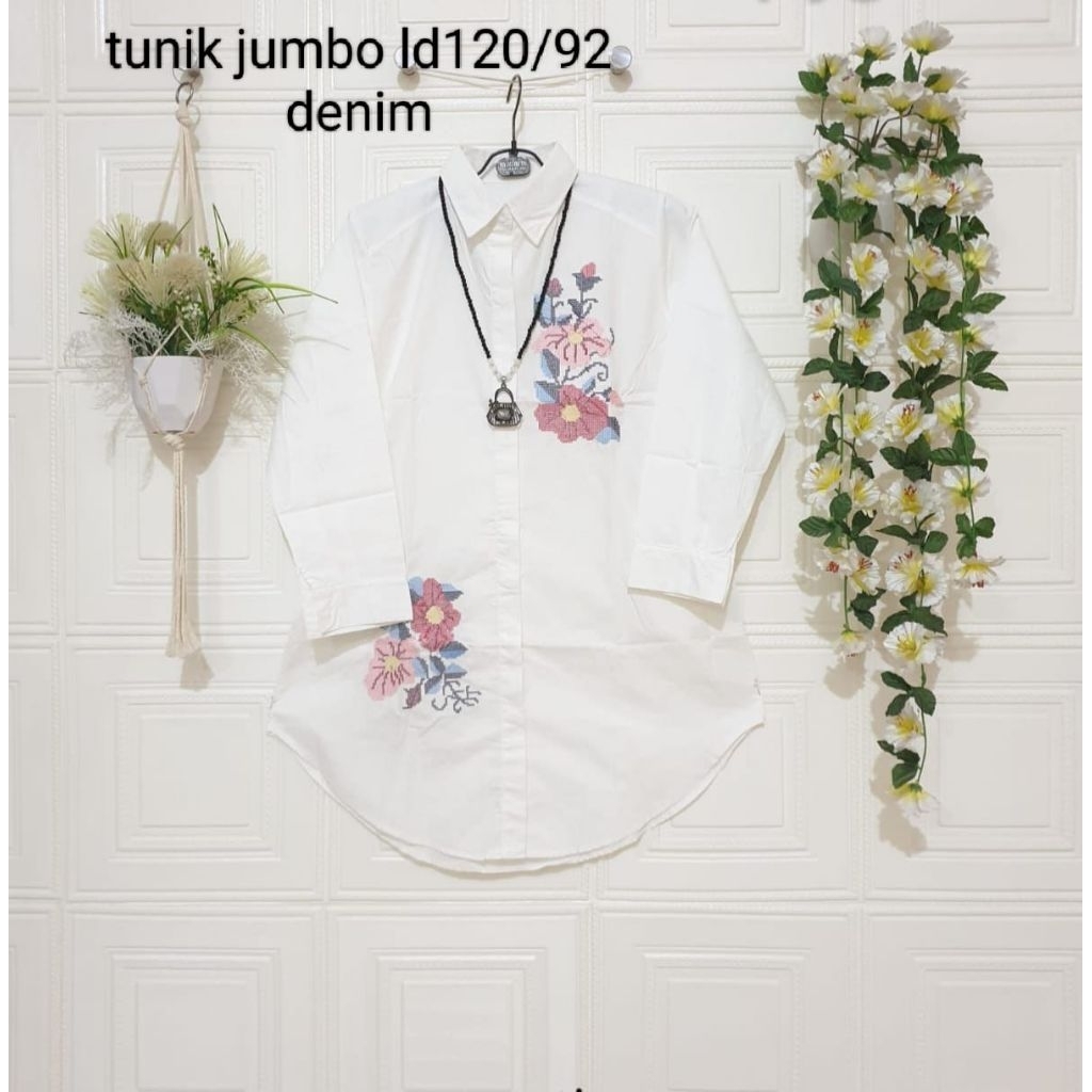 tunik bordir strimin bahan denim Ld 110 dan Ld 120