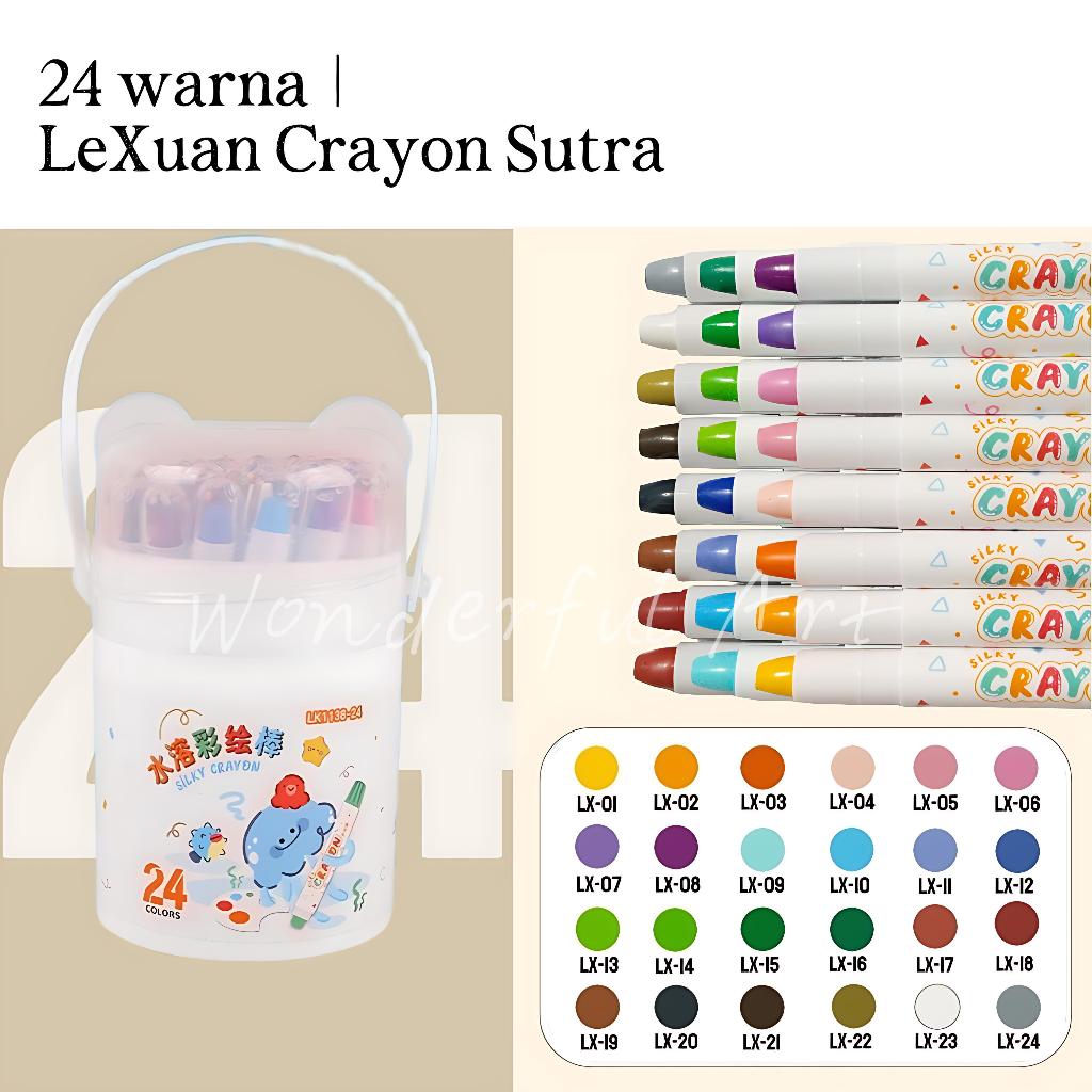 

【Free Brush】 Ready Stock LeXuan Crayon Sutra Putar Washable Silky Crayon 24 Warna Colorful Bucket Krayon Mewarnai Alat Warna Set Anak Wipe and Clean kuailiwen