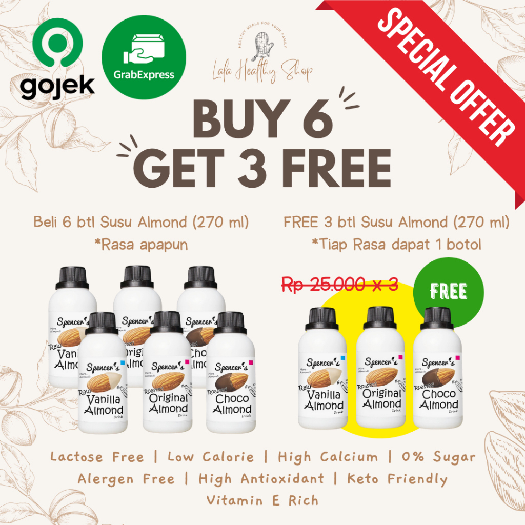 

[BUY 6 GET 3 KHUSUS INSTANT] Spencer's Susu Almond (270ml) FREE SUGAR ASI BOOSTER HIGH CALCIUM LOW CALORIE Spencers Promo