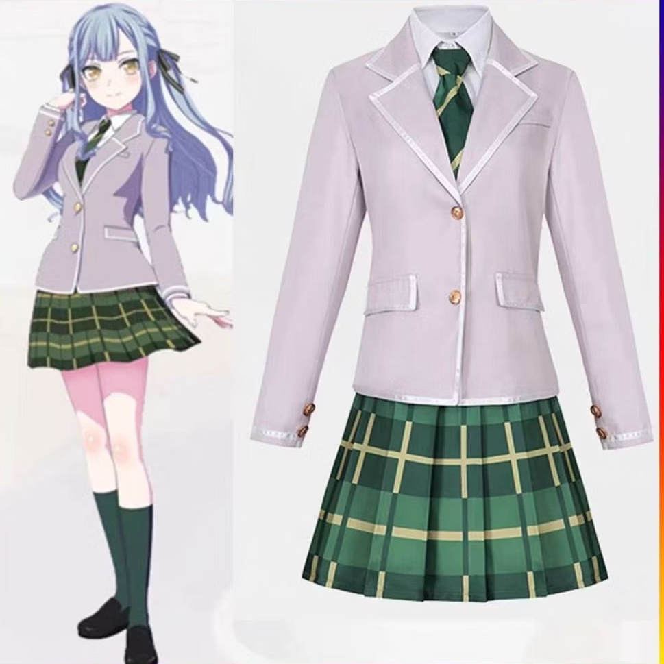 bang dream seragam sekolah hijau costum cosplay