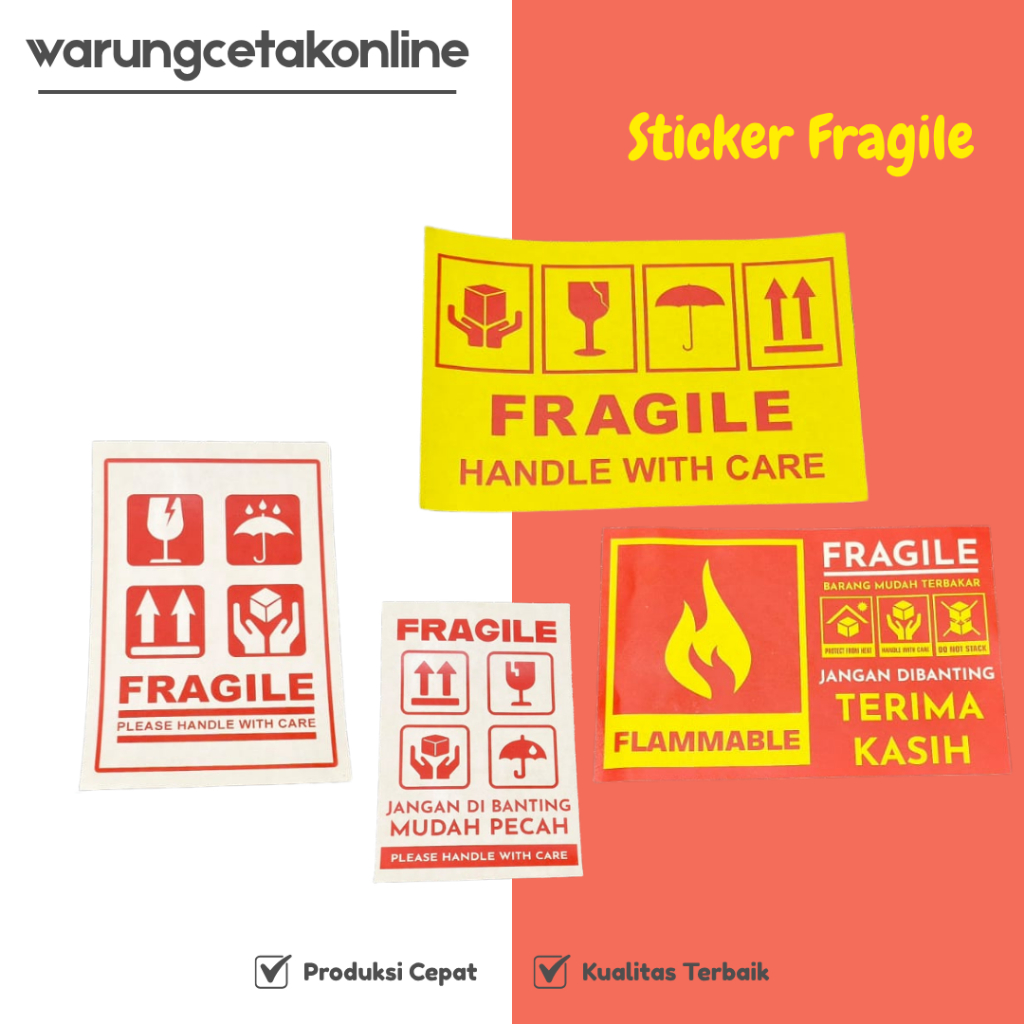 

STICKER FRAGILE MURAH / STIKER PECAH BELAH / STIKER KEMASAN OLSHOP / LABEL PENGIRIMAN AWAS PECAH