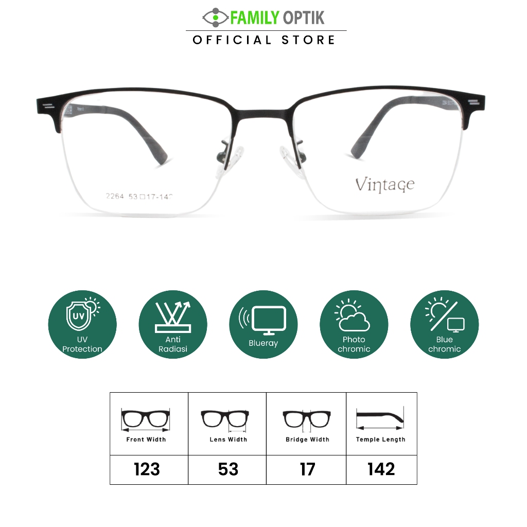 Family Optik - Kacamata Vintage Blueray Photocromic Anti Radiasi 2264