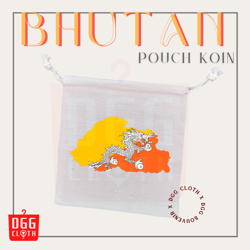 DGG Pouch Koin Souvenir Bhutan Dompet Koin Oleh Oleh Thimphu Bahan Blacu Tali Serut 1