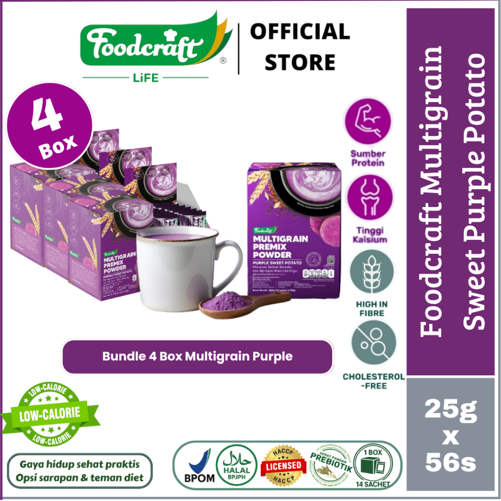 

【Bundle 4 Box】 Foodcraft Multigrain Bundle 4 Box Premix Powder Purple Sweet Potato Minuman Serbuk Sereal Rasa Ubi Ungu