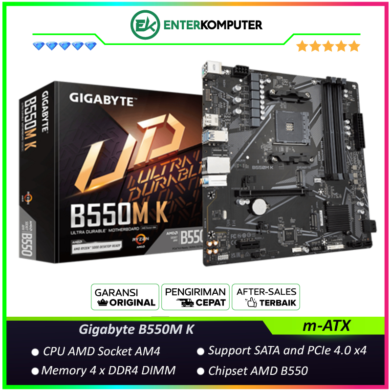 Gigabyte B550M K (AM4, AMD Promontory B550, DDR4, USB3.2, SATA3)