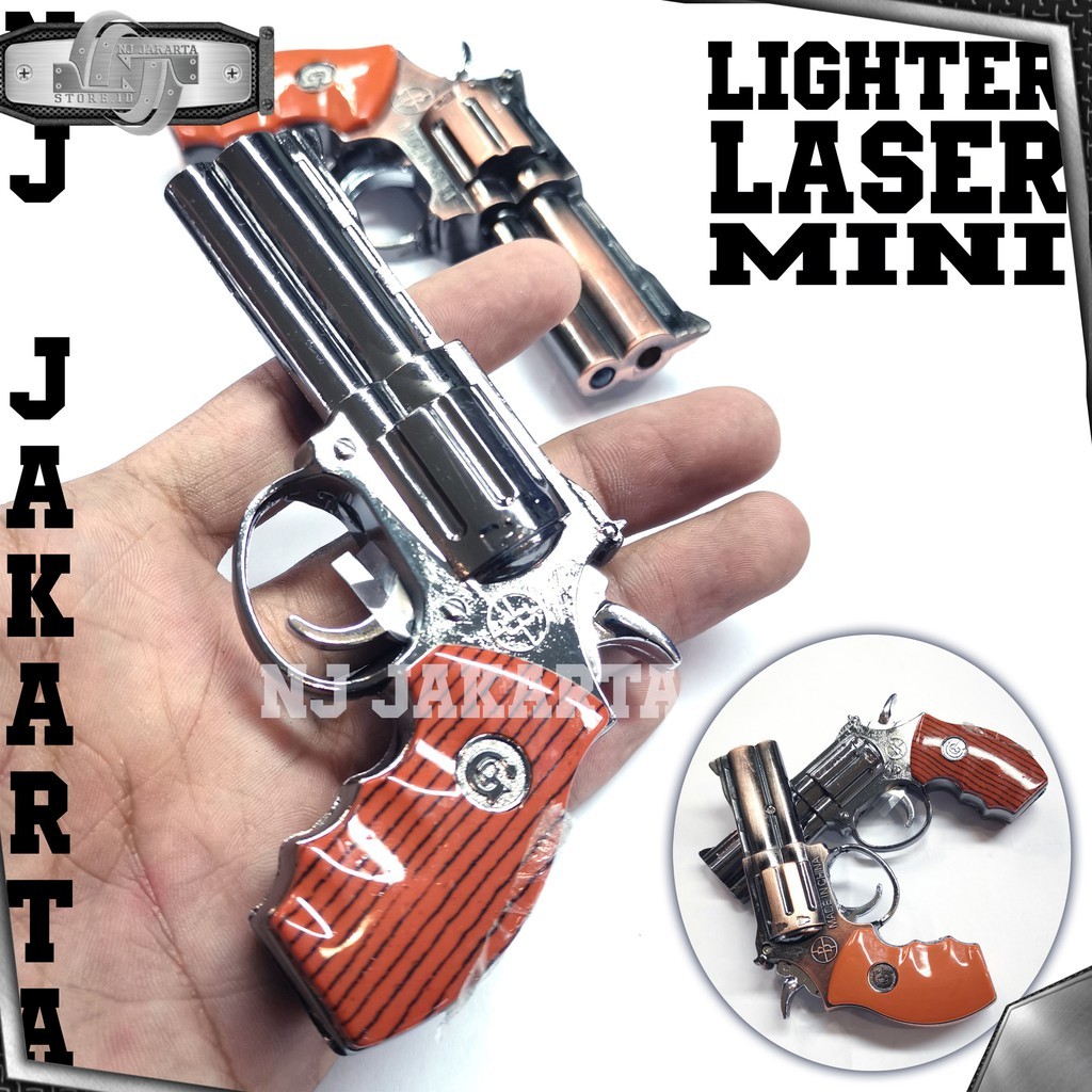 KOREK API GAS MINIATUR PISTOL FULL BESI METAL LAMPU LASER
