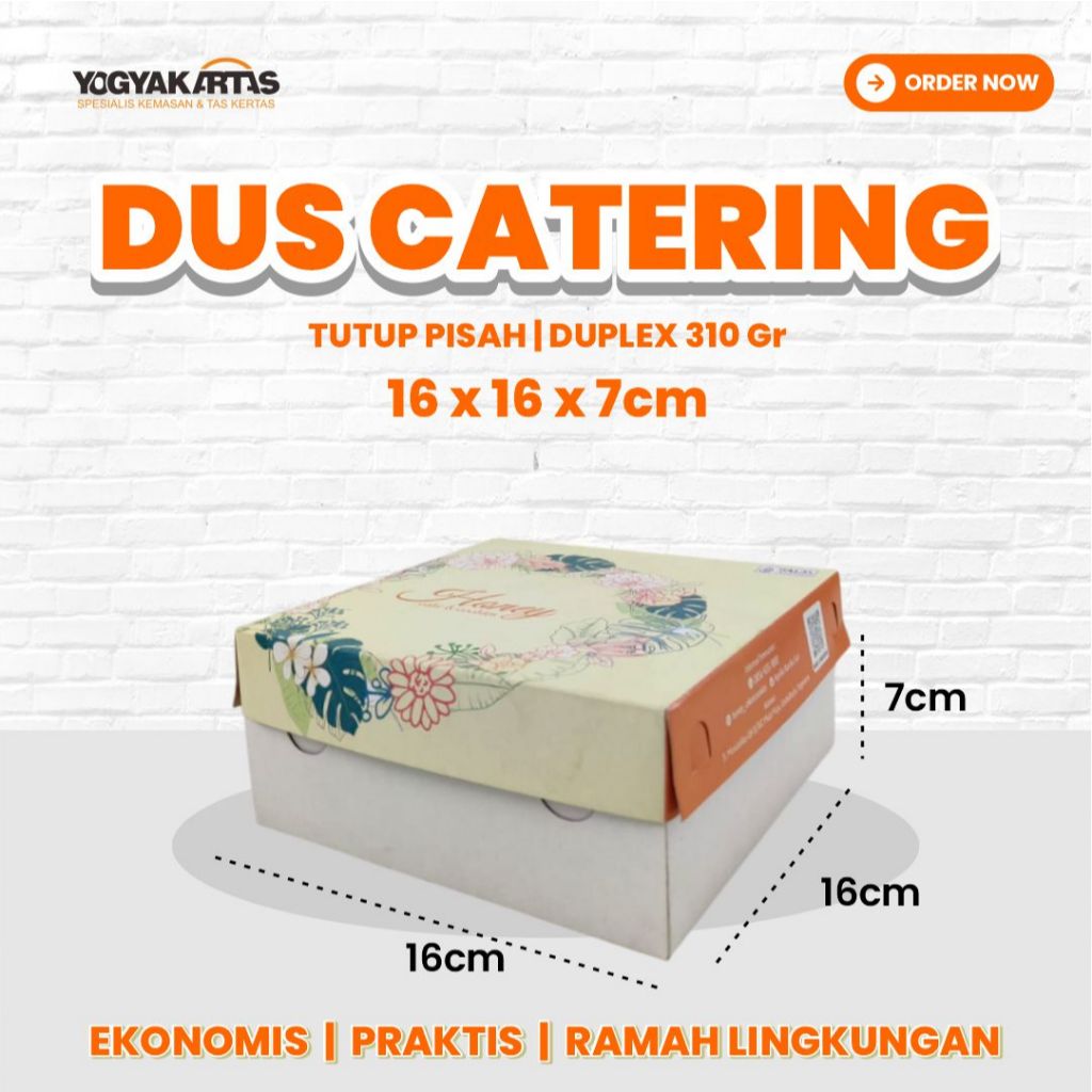 [Min Order 300 Pcs] Cetak Dus Catering 16x16 | Dus Nasi Kotak Custom | Kemasan Nasi Duplex