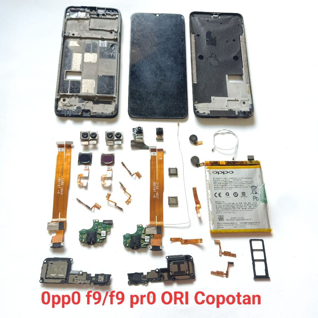 Sparepart Oppo F9 / ReaIme 2 Pro Second Original Copotan - Buzer - frame - Konektor cas - vibrate - 