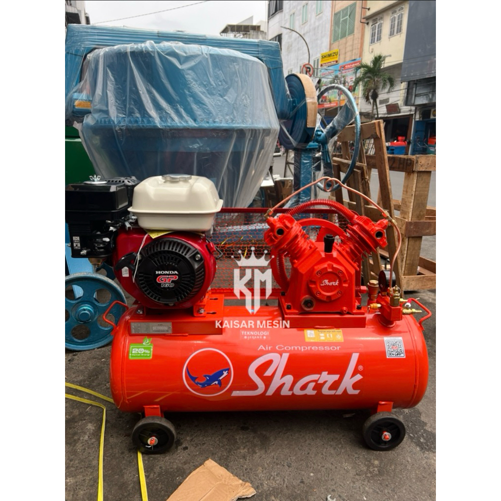 KOMPRESOR ANGIN SHARK 1/2HP PK + MESIN PENGGERAK HONDA 5.5HP ORIGINAL ASLI