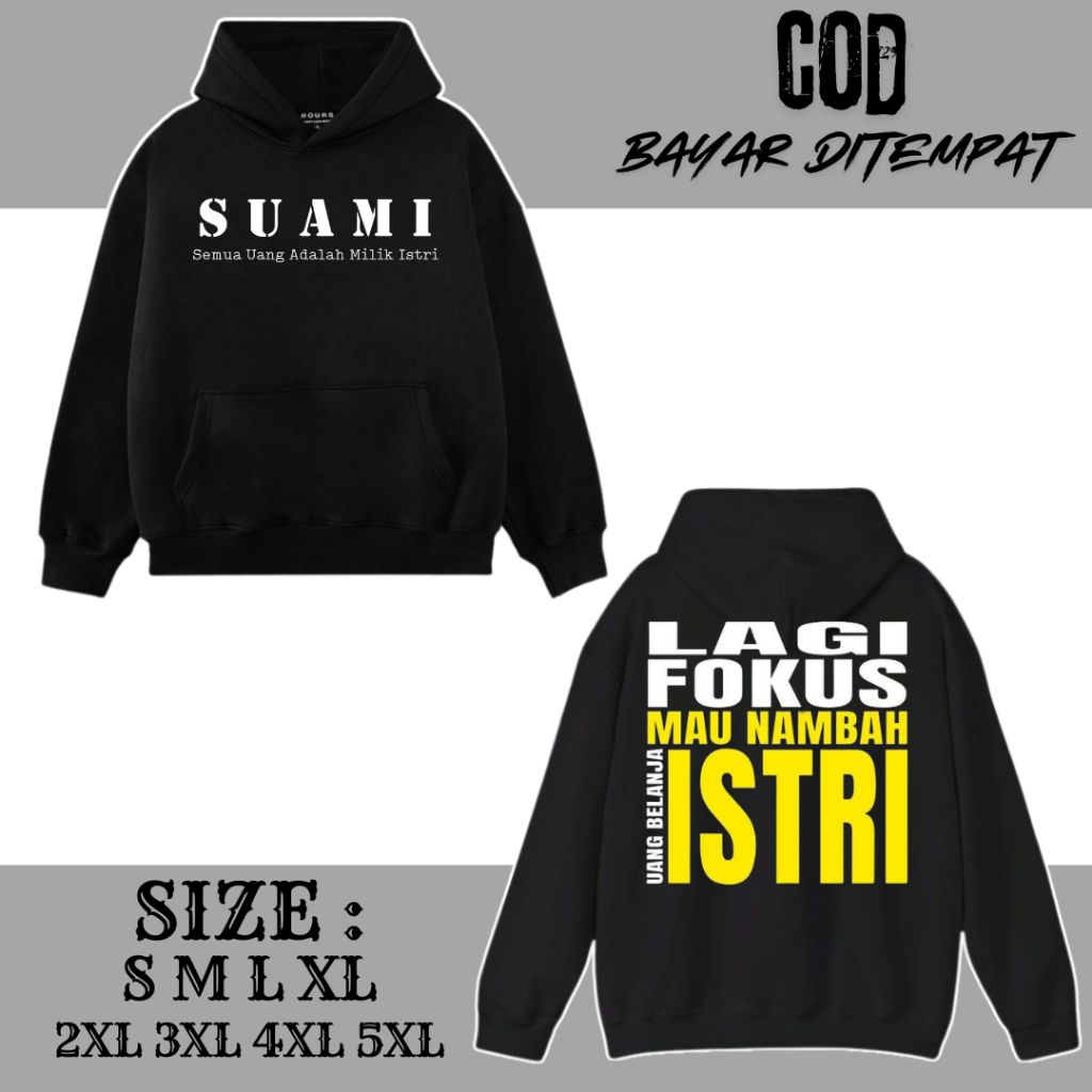 Promo Hoodie Suami Takut Istri Bahan Cotton Fleece Premium Warna Hitam