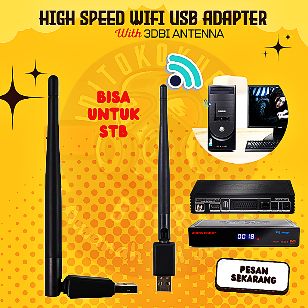 WiFi USB Adapter High Speed Antena 3DBI – Support STB & PC / Laptop untuk STB Set Top Box untuk PC a