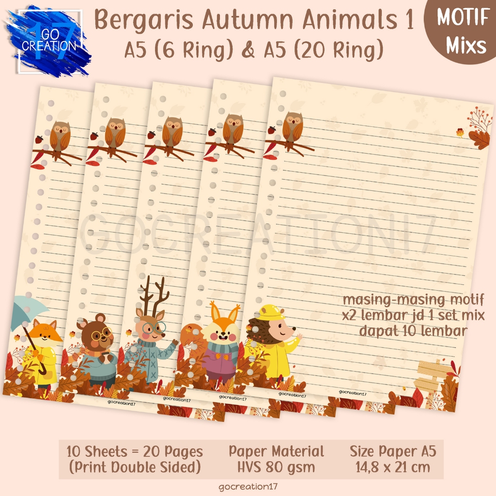 

Buku Planner Kertas Isi Binder Line Bergaris Autumn Animals Motif A5