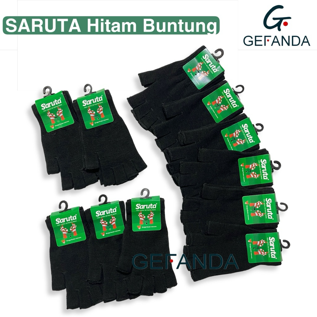 Grosir (6&12 PASANG) Sarung Tangan Rajut Hitam Buntung Saruta/Sarung Tangan Rajut Setengah Jari Hita