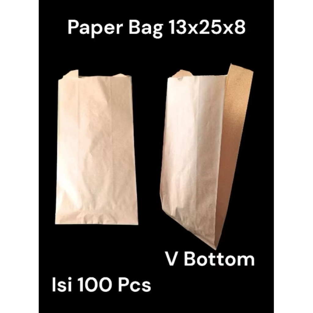 

Paper Bag Grade 13x25x8 Kraft / Kantong Kertas Gorengan / V Bottom