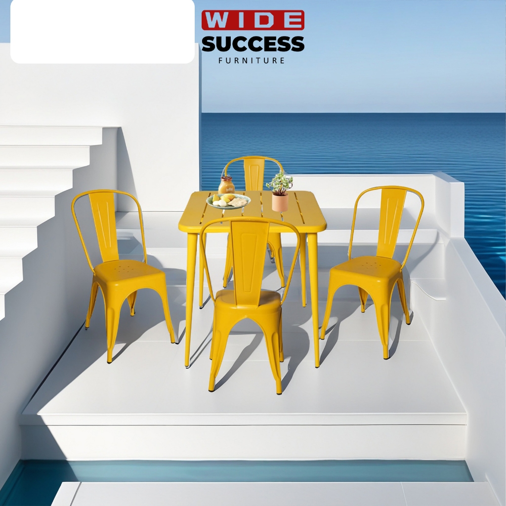 [set 1 Meja +4 Kursi] Warna Variatif, Full besi, Taman, Teras, balkon, Cafe furnitur, Makan, Outdoor