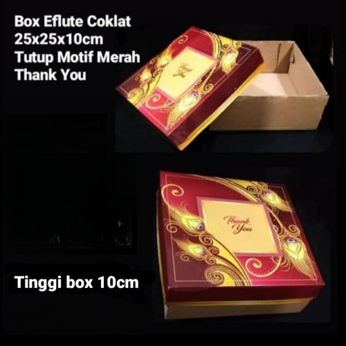 

Box Eflute Coklat Tutup Motif Merah Thank You Ukuran 25x25x10 cm