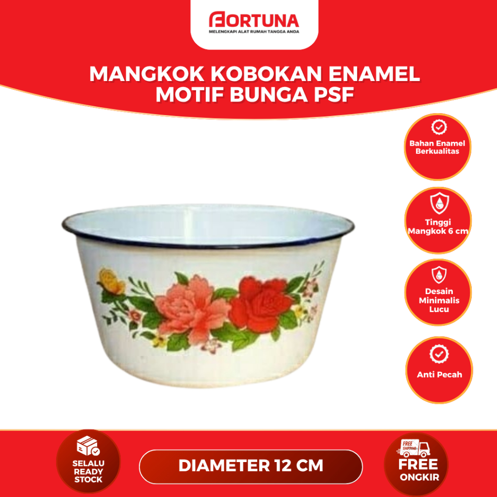 Mangkok Kobokan Enamel Motif Bunga 12 cm PSF