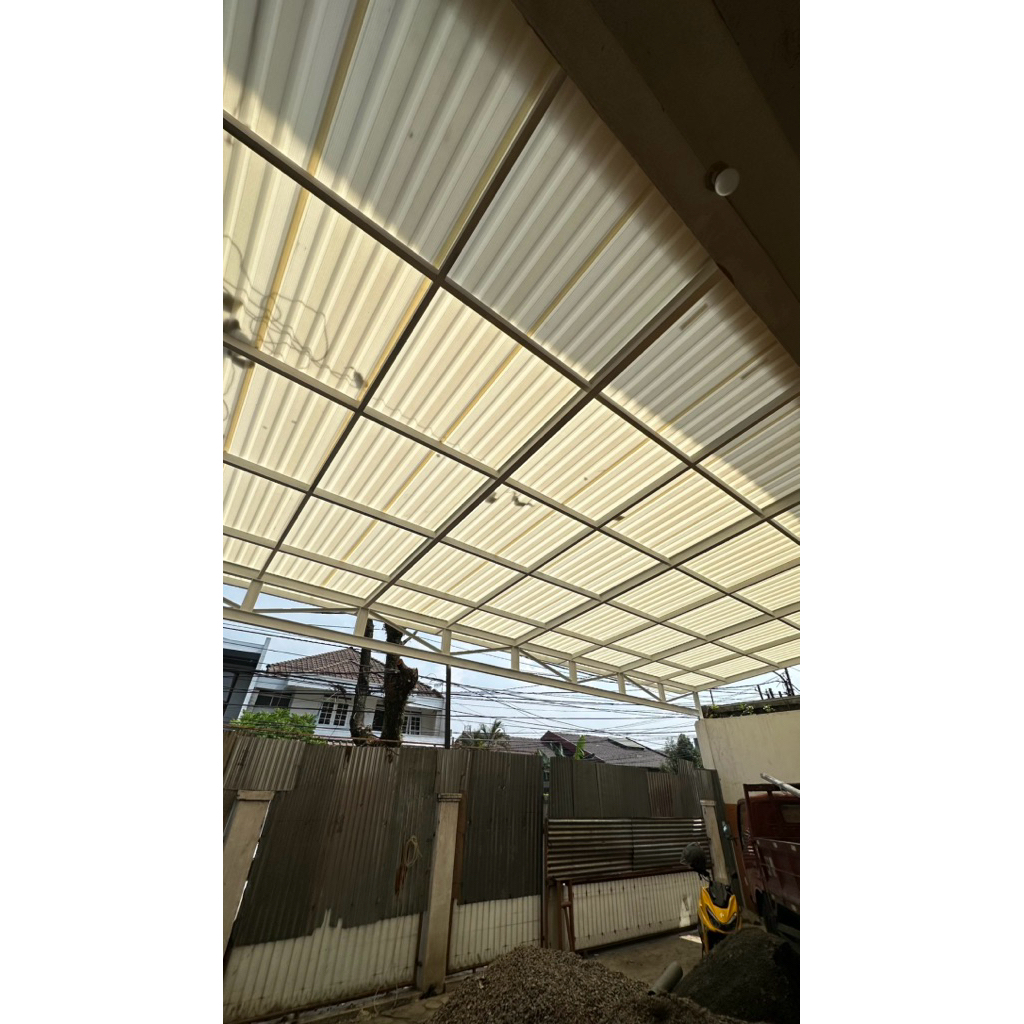 Kanopi Hollow Besi minimalis + Atap Alderon Twinwall