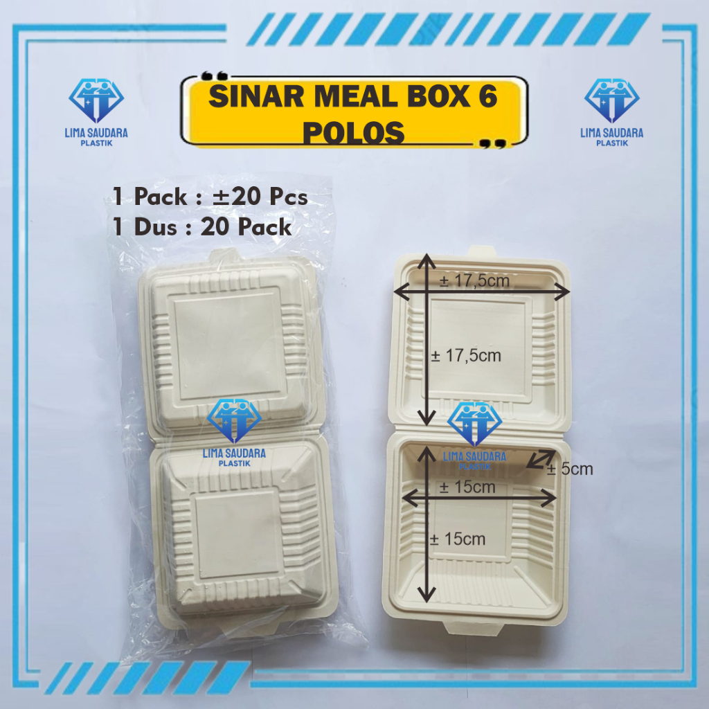 LSP MEAL BOX POLOS ISI 20PCS BAGASSE LUNCH BOX KOREAN BENTO CAKE SINAR MEAR BOX 6 POLOS