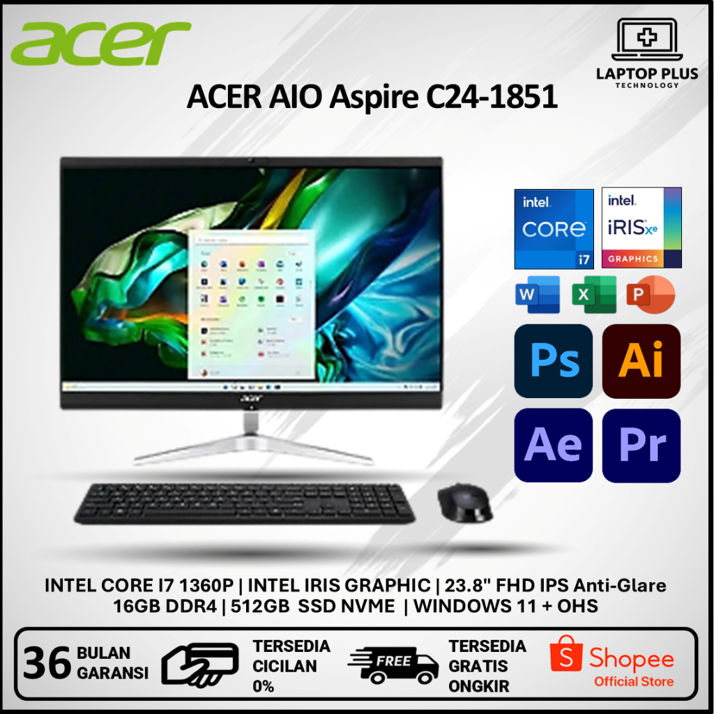 ACER AIO Aspire C24-1851 | Intel Core i7-1360P | RAM 16GB | SSD 512GB | Win 11 + Office Home Student