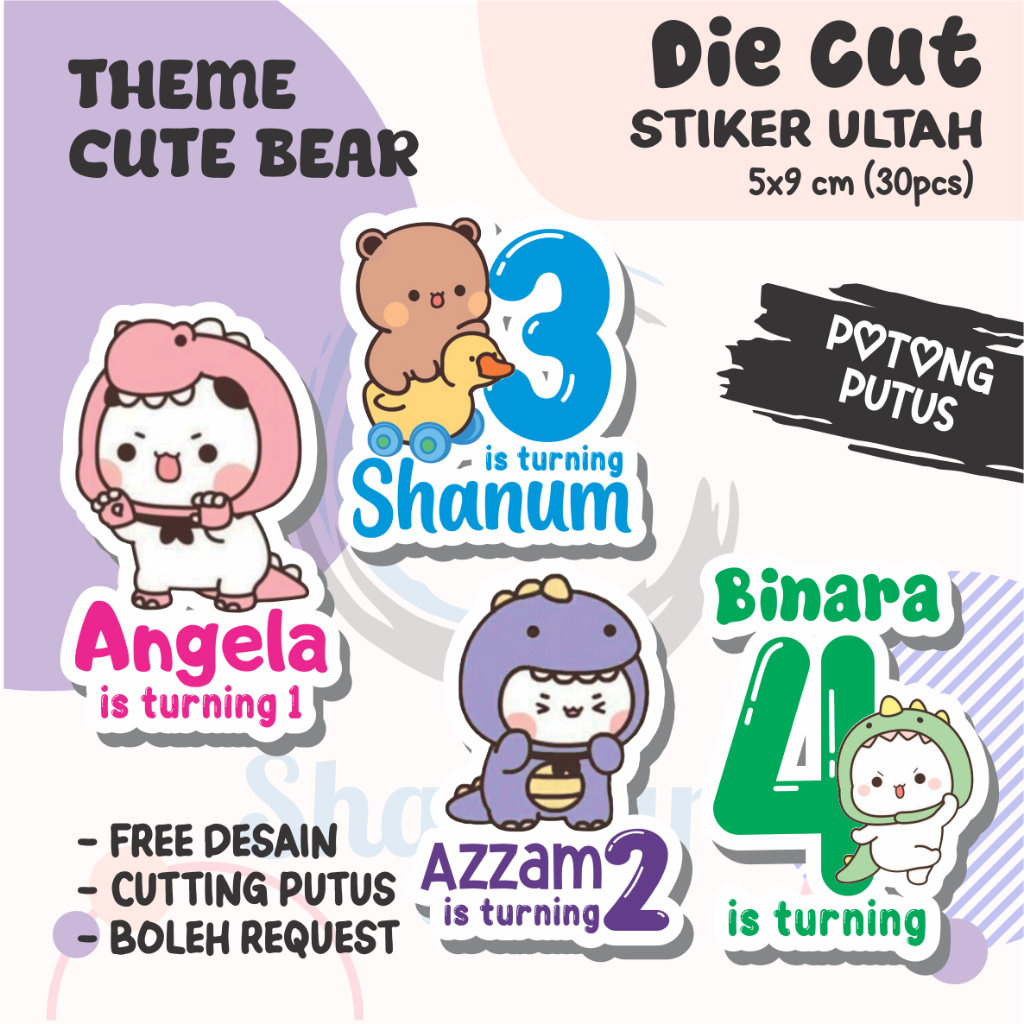 

( 30 PCS ) Stiker Ulang Tahun Anak THEME CUTE BEAR / Stiker Ulang Tahun DIE CUT / Stiker Ulang Tahun Custom / Stiker Ultah Waterproff